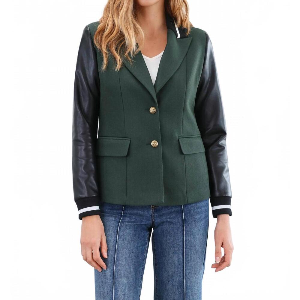 NEW FDJ melinda mixed media blazer in spruce green black